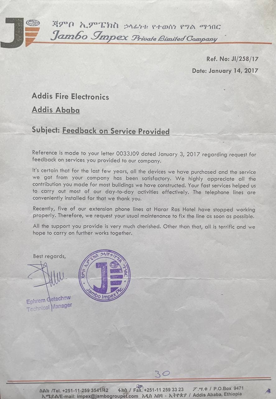 Testimonial letter from Jambo Group - Impex