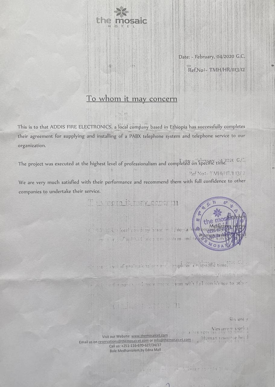 Testimonial letter from The Mosaic Hotel