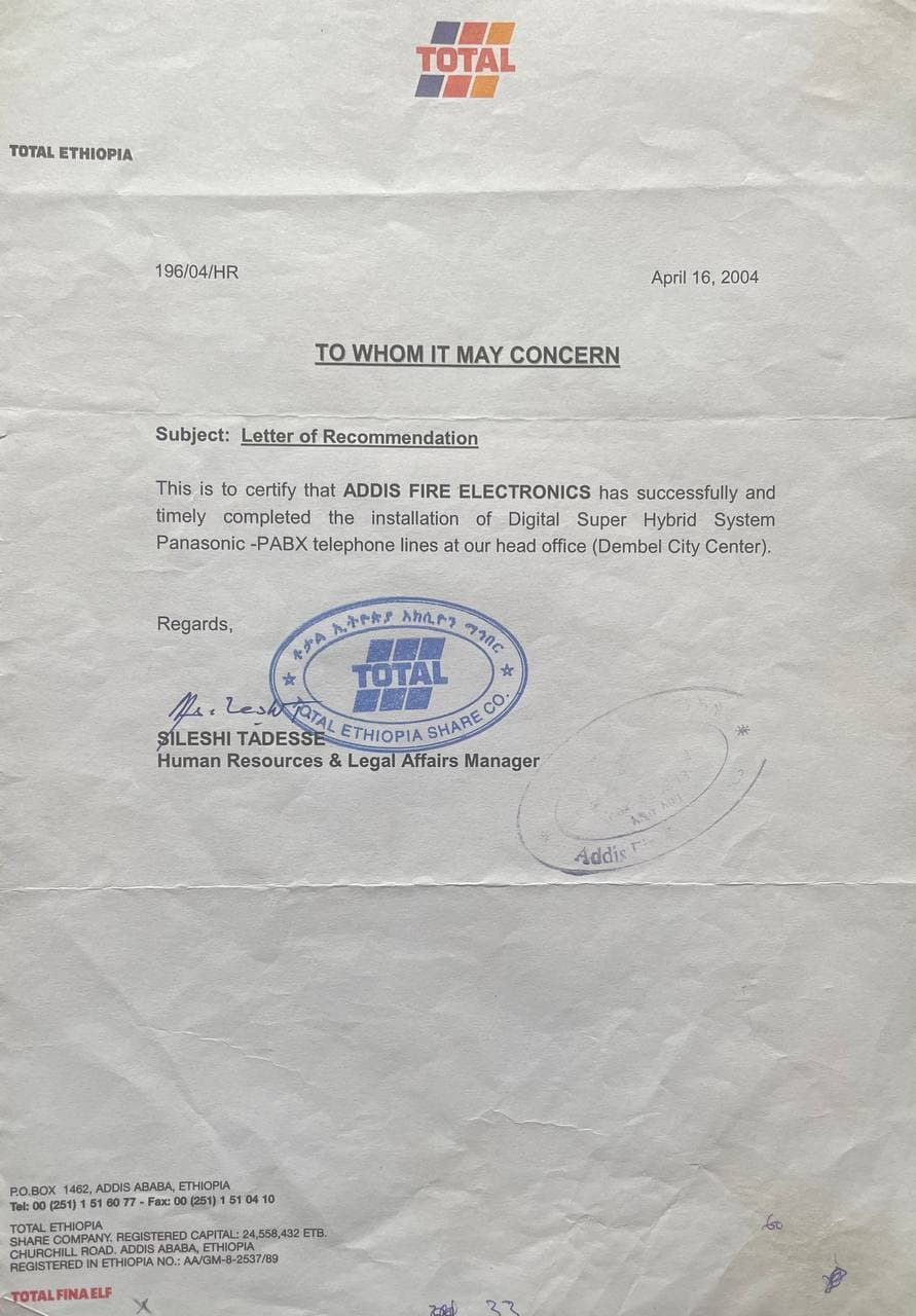 Testimonial letter from Total Energies